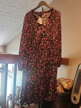 Lane Bryant Black Dress with Pink Floral Print - Long Sleeve